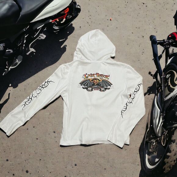 Biketoberfest Daytona Women M Hoodie Bikercore Tattoo Style Sweatshirt Bat Logo - Picture 11 of 16